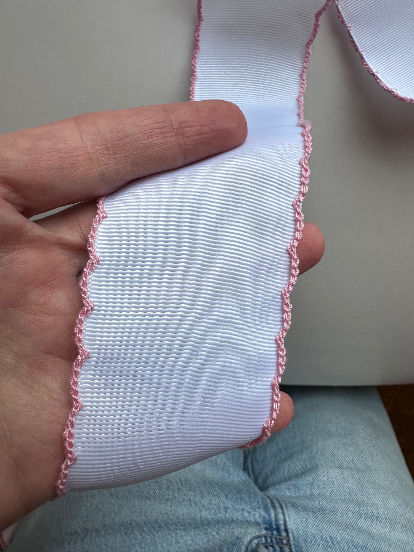 2” white with light pink Moonstitch