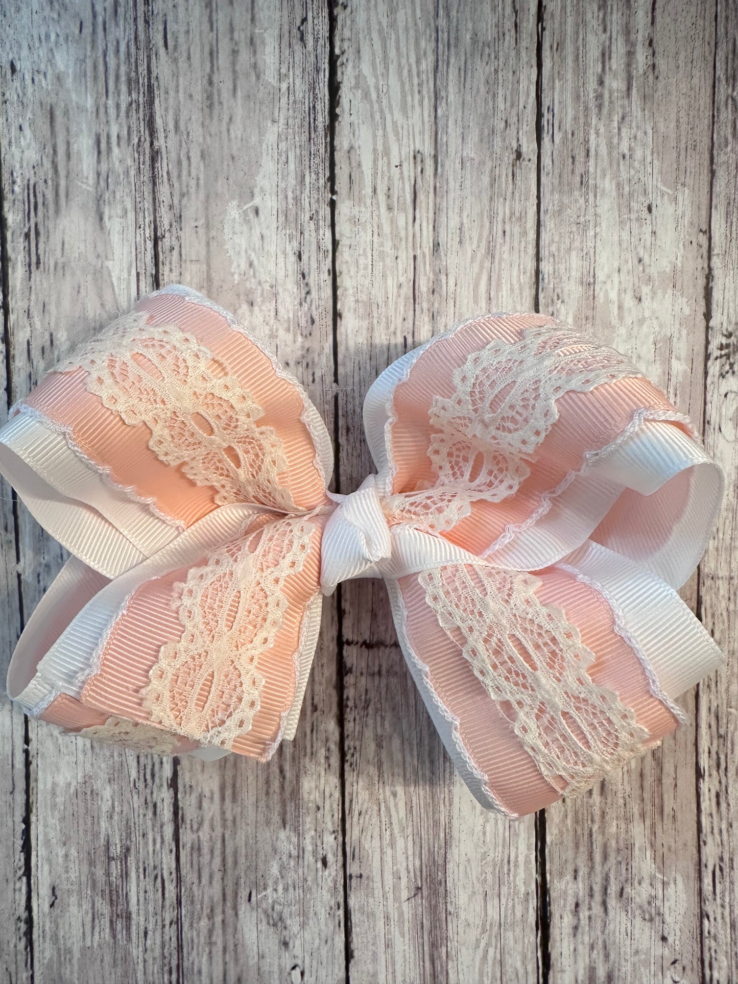Peach Moonstitch with Lace Bow