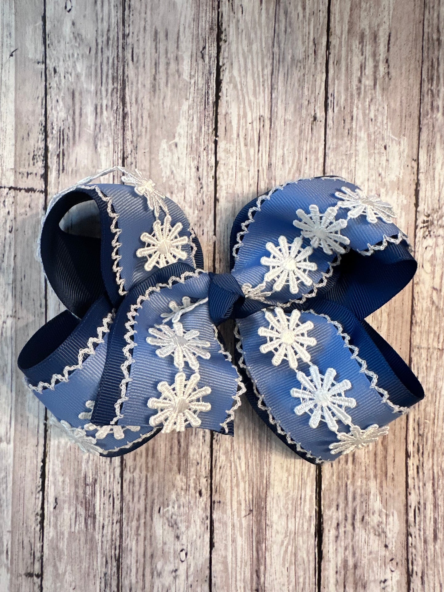Blue Lace Flowers Bow 5”