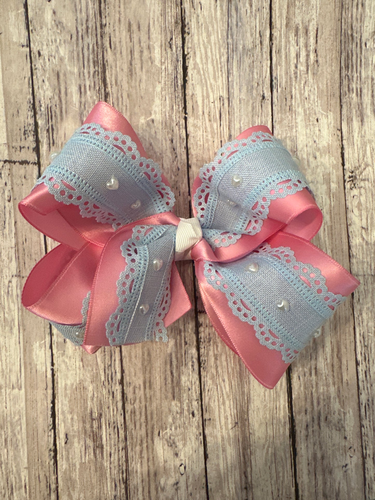 Pink and Blue Lace with Pearl Hearts