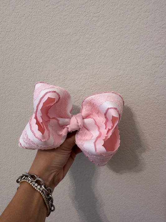 Layered pink bow 5”