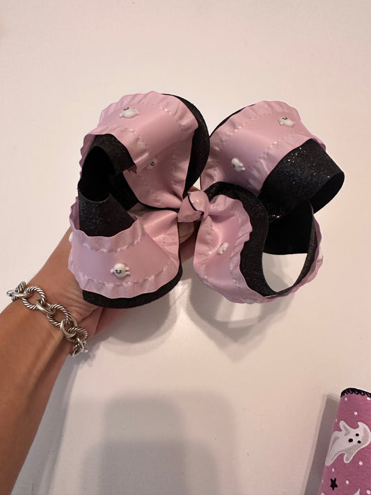 Halloween pink ruffle bow with ghost charms
