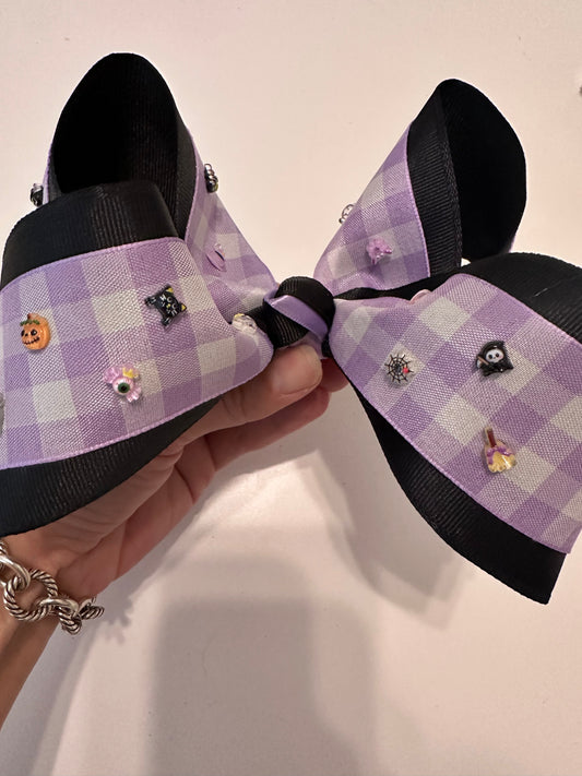 Halloween gingham spooky charm bow