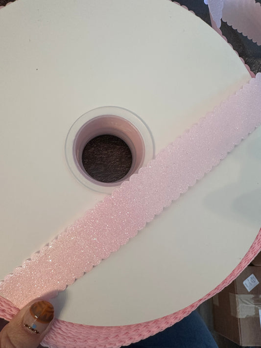 1” Glitter Satin Wavy-light pink