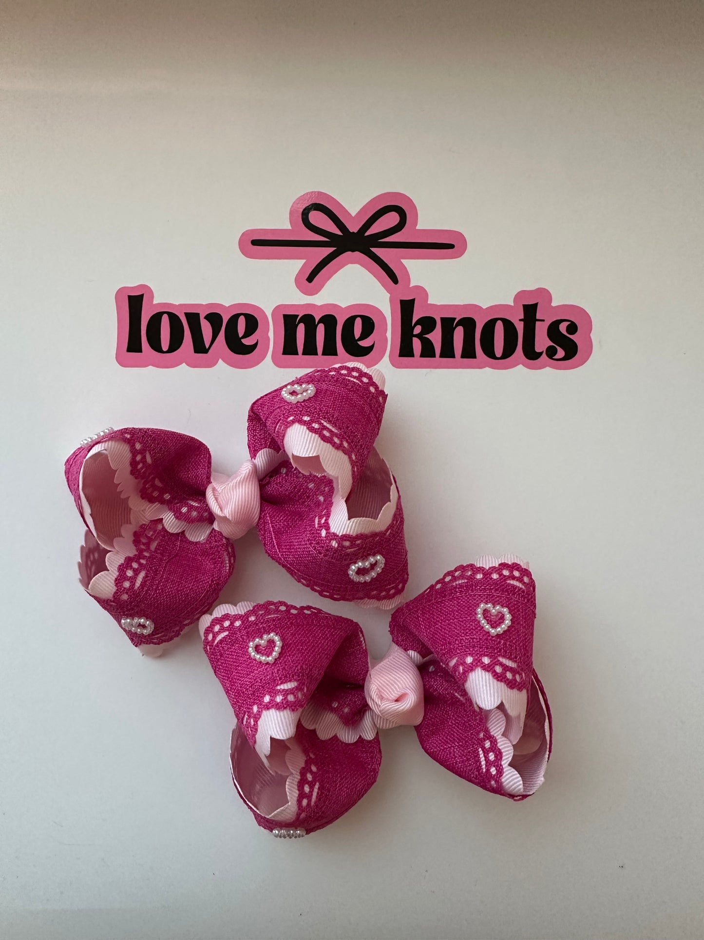 Pink lace piggies with pearl hearts
