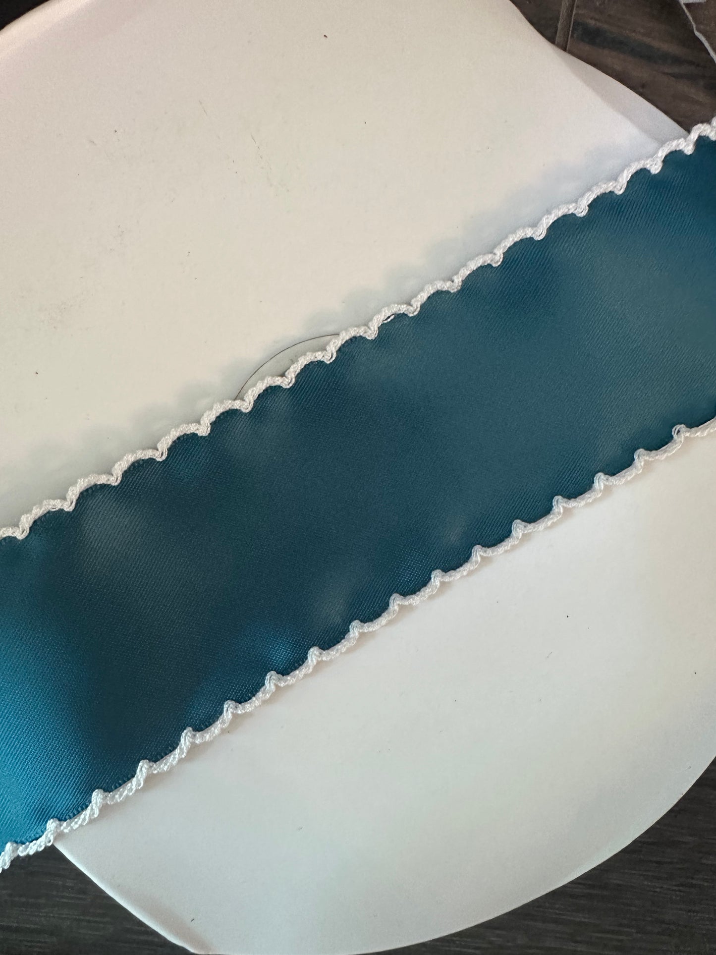 2” deep teal w white stitch