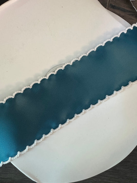 2” deep teal w white stitch