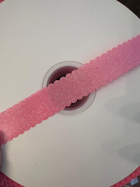 1” Glitter Satin Wavy-hot pink