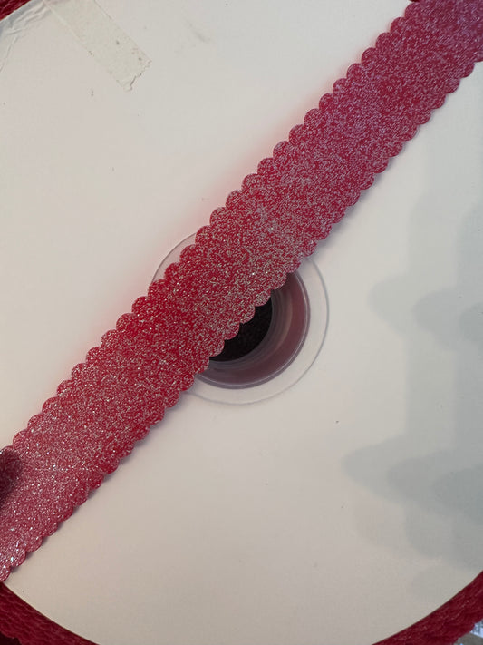 1” Glitter Satin Wavy- Red