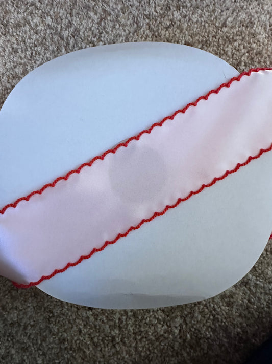 2” pearl pink satin with red stitch
