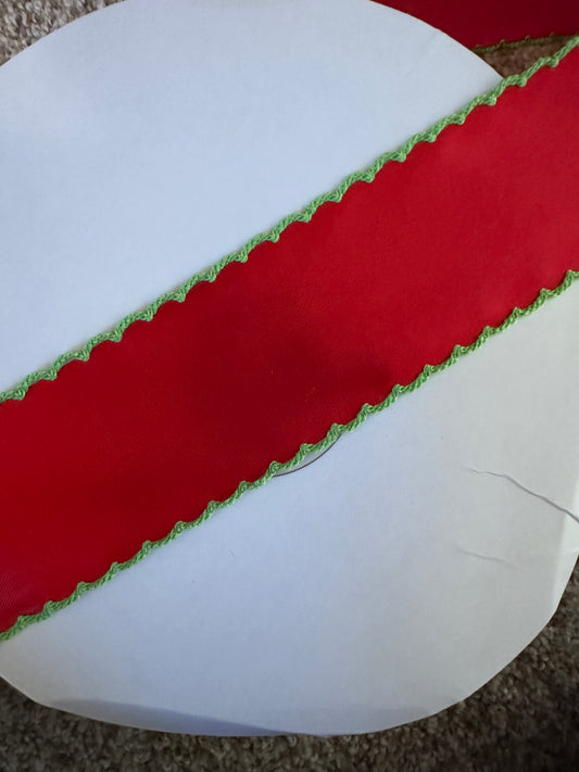 2” red satin with lime stitch